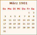 Kalender Mrz 1901