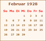 Kalender Februar 1928