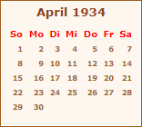 Kalender April 1934