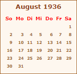 Kalender August 1936