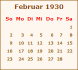 Kalender Februar 1930