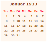 Kalender Januar 1933