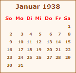 Kalender Januar 1938