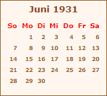 Kalender Juni 1931