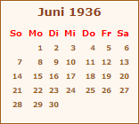 Kalender Juni 1936