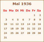 Kalender Mai 1936