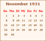Kalender November 1931