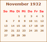 Kalender November 1932