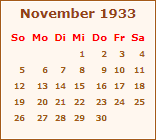 Kalender November 1933