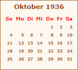 Kalender Oktober 1936