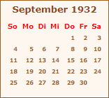 Kalender September 1932