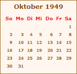 Kalender Oktober 1949