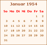 Kalender Januar 1954