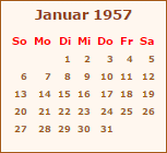 Kalender Januar 1957