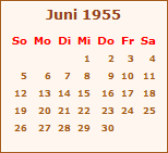 Kalender Juni 1955