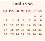 Kalender Juni 1956