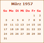 Kalender Mrz 1957