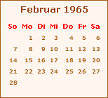 Kalender Februar 1965