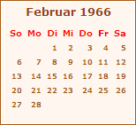 Kalender Februar 1966
