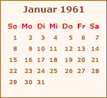 Kalender Januar 1961