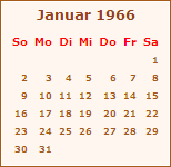 Kalender Januar 1966