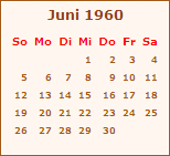 Kalender Juni 1960