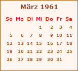 Kalender Mrz 1961