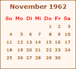 Kalender November 1962
