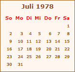 Kalender Juli 1978