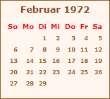 Kalender Februar 1972