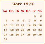 Kalender Mrz 1974