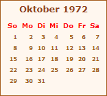 Kalender Oktober 1972