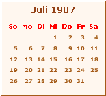 Kalender Juli 1987