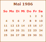 Kalender Mai 1986