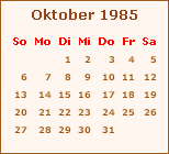 Kalender Oktober 1984