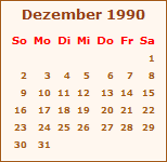 Kalender Dezember 1990