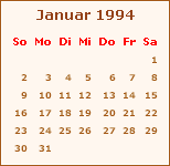 Kalender Januar 1994