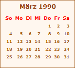 Kalender Mrz 1990