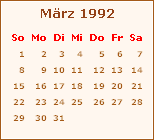 Kalender Mrz 1992