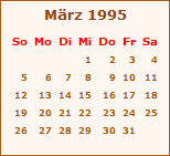 Kalender Mrz 1995