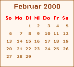 Kalender Februar 2000