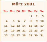 Kalender Mrz 2001