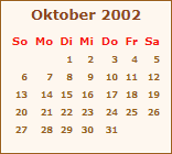 Kalender Oktober 2002
