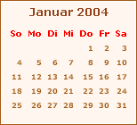 Kalender Januar 2004