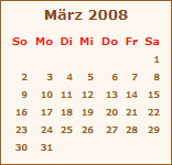 Kalender Mrz 2009