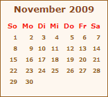 Kalender November 2009