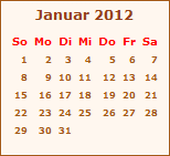 Kalender Januar 2012