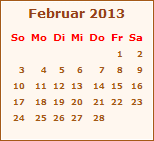 Kalender Februar 2013