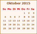 Kalender Oktober 2015