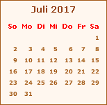 Kalender Juli 2017
